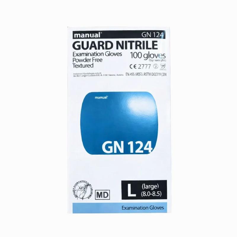 Мануал® ҐН 124 Ґуард нітрилові оглядові рукавички,нестерильні,неопудрені,текстуровані, розмір L